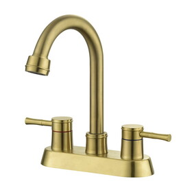 Brushed Gold 4 inch 2 Handle Centerset Lead-Free Bathroom Faucet, Swivel Spout with Copper Pop Up Drain and 2 Water Supply Lines W928106660