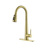 Gold Kitchen Faucets with Pull Down Sprayer, Kitchen Sink Faucet with Pull Out Sprayer, Fingerprint Resistant, Single Hole Deck Mount, Single Handle Copper Kitchen Faucet, W928110780