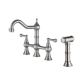 Bridge Dual Handles Kitchen Faucet with Pull-Out Side Spray in W928111488