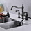 Bridge Dual Handles Kitchen Faucet with Pull-Out Side Spray in W928111489