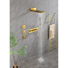 Wall Mounted Waterfall Rain Shower System with 3 Body Sprays & Handheld Shower W928115126