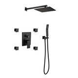 Shower System, 10-inch Matte Black Full Body Shower System with Body Jets, Square Rainfall Shower Head, Handheld Shower, and 3 Functions Pressure Balance Shower Valve, Bathroom Luxury Faucet Set.