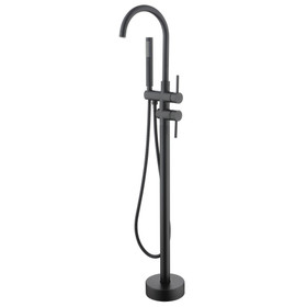 Mount Bathtub Faucet Freestanding Tub Filler Matte Black Standing High Flow Shower Faucets with Handheld Shower Mixer Taps Swivel Spout W92850137
