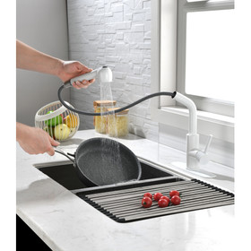 in White Pull-Out Sprayer Kitchen Faucet in Stainless with Deck Plate W92850151