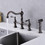 8 inch Centerset Bridge Kitchen Faucet with Brass Side Sprayer 2 Handles 4 Holes Antique Classic Heritage Deck-Mount Kitchen Sink Faucet W92851685