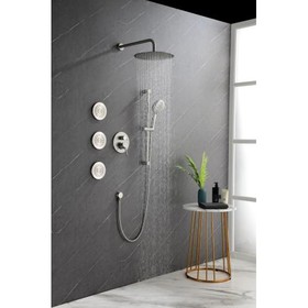 Shower System with Shower Head, Hand Shower, Slide Bar, Bodysprays, Shower Arm, Hose, Valve Trim, and Lever Handles W92851774