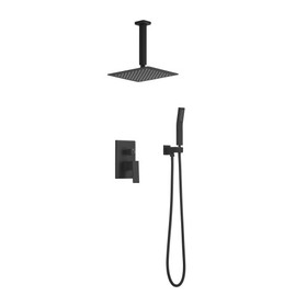 Matte Black Shower Set System Bathroom Luxury Rain Mixer Shower Combo Set Ceiling Mounted Rainfall Shower Head Faucet W92864229