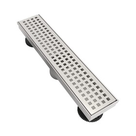 12 inches Linear Shower Drain with Removable Quadrato Pattern Grate, 304 Stainless Shower Drain Included Hair Strainer and Leveling Feet P-W928P199542