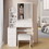 Small Space Left Bedside Cabinet Vanity Table + Cushioned Stool, Extra Large Right sliding mirror, Multi Layer High Capacity Storage, Fashionable Dresser, for Girls up to 5.6ft Tall W936P176297