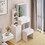 Small Space Left Bedside Cabinet Vanity Table + Cushioned Stool, Extra Large Right sliding mirror, Multi Layer High Capacity Storage, Fashionable Dresser, for Girls up to 5.6ft Tall W936P176297