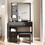 Small Space Left Drawer Desktop Vanity Table + Cushioned Stool, Extra Large Right sliding mirror, Multi Layer High Capacity Storage, Practical Fashionable Dresser, Suitable for Girls up to 5.6ft Tall