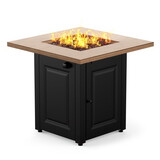 28in Gas Fire Pit Table, 50000 BTU Propane Fire Pit Table with Lid & Lava Rocks, Flame-Out Protection,Wood Grain Black W944P198937