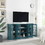 63" TV Stand, Storage Buffet Cabinet, Sideboard with Glass Door and Adjustable Shelves, Console Table for Dining Living Room Cupboard, Teal Blue W96570012