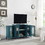 62" TV Stand, Storage Buffet Cabinet, Sideboard with Glass Door and Adjustable Shelves, Console Table for Dining Living Room Cupboard, Teal Blue W96570022