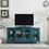62" TV Stand, Storage Buffet Cabinet, Sideboard with Glass Door and Adjustable Shelves, Console Table for Dining Living Room Cupboard, Teal Blue W96570022