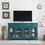 68" TV Console, Storage Buffet Cabinet, Sideboard with Glass Door and Adjustable Shelves, Console Table for Dining Living Room Cupboard, Teal Blue W96570554