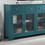 68" TV Console, Storage Buffet Cabinet, Sideboard with Glass Door and Adjustable Shelves, Console Table for Dining Living Room Cupboard, Teal Blue W96570554