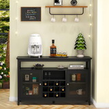 Storage Buffet Cabinet/Sideboard/TV Console with Glass Doors, Black