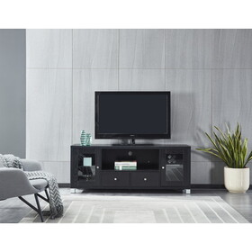 Wood TV stand Media Console with Storage Cabinet for Living Room, Bedroom, Black- Wood Grain Finish