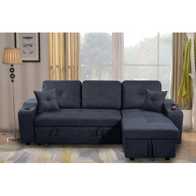 Right-Facing Sectional Sofa with Footrest, Convertible Corner Sofa with Armrest Storage, Living Room and Apartment Sectional Sofa, Right Chaise Longue and Dark Grey W975S00006
