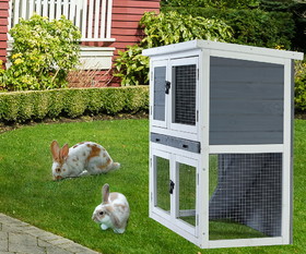 Two-layer solid wooden with easy clear tray for bunny rabbitsWooden Pet House Rabbit Bunny Wood Hutch House Dog House Chicken Coops Chicken Cages Rabbit Cage W97636044