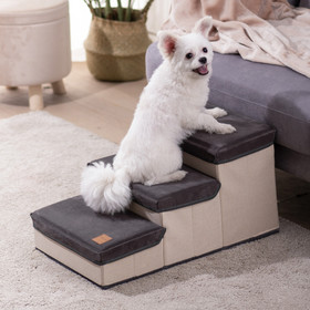 3 Tiers Foldable Dog Stairs, Pet Steps for Small to Medium Dogs, Dog Ladder Storage Stepper for Bed Sofa Couch W97958803