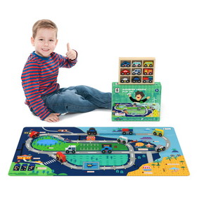 Wooden Train Set Wooden Train Track Set with Mat, City Series