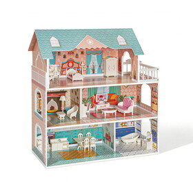 Modern Wooden Dollhouse for Kids, Birthday Presents for Toddler 3+ W97982363