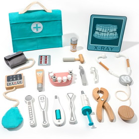 Wooden Doctor Kit for Kids Toddlers, Pretend Play Dentist Medical Playset
