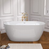 55 inch Acrylic Freestanding Bathtub Contemporary Soaking White Tub with Overflow and Pop-up Drain Gloss White W988P177098