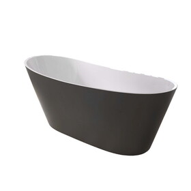 59" Acrylic Freestanding Bathtub, Matte Grey Modern Stand Alone Soaking Bathtub, Brushed Nickel Drain and Minimalist Linear Design Overflow Included Easy to Install W995121367