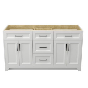 60 inch Solid Wood Bathroom Vanity without Top Sink, Modern Bathroom Vanity Base Only, Birch solid wood and plywood cabinet, Bathroom Storage Cabinet with Double-door cabinet and 3 Drawers, White