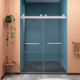 Frameless Double Sliding Shower, 69" - 72" Width, 79" Height, 3/8" (10 mm) Clear Tempered Glass, Designed for Smooth Door with Clear Tempered Glass and Stainless Steel Hardware Brushed Nickel