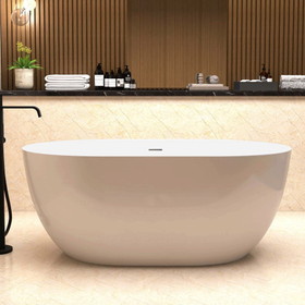 51" Acrylic Free Standing Tub Classic Oval Shape Soaking Tub Adjustable Freestanding Bathtub with Integrated Slotted Overflow and Chrome Pop-up Drain Anti-clogging Gloss White W995128089