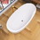 59" Acrylic Freestanding Bathtub Gloss White Modern Stand Alone Soaking Tub Adjustable with Integrated Slotted Overflow and Chrome Pop-up Drain Anti-clogging Easy to Install W99570979