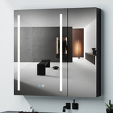30X30 inch LED Bathroom Medicine Cabinet Surface Mount Double Door Lighted Medicine Cabinet, Medicine Cabinets for Bathroom with Mirror Dimmer Black W995S00003