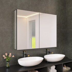 40" x 30" Black Medicine Cabinets with Mirror Recessed or Surface Wall-Mounted Aluminum Alloy Vanity Mirror with Storage