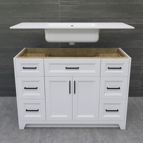 Solid Wood 48 inch Bathroom Vanity with Single Sink Combo, Modern Vanity Cabinet with 2 Soft Closing Doors & 6 Full Extension Dovetail Drawers (White) W995S00092