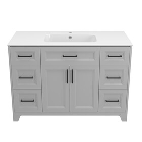 Solid Wood 48 inch Bathroom Vanity with Single Sink Combo, Modern Vanity Cabinet with 2 Soft Closing Doors & 6 Full Extension Dovetail Drawers (Light Grey) W995S00093