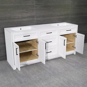 Solid Wood 72 inch Bathroom Vanity with Double Sink Combo, Modern Vanity Cabinet with 4 Soft Closing Doors & 3 Full Extension Dovetail Drawers (White) W995S00096