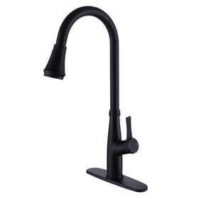 Matte Black Round Pull Out Kitchen Faucet with Cover W997125550