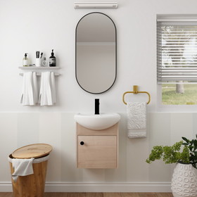Small Size 18 inch Bathroom Vanity with Ceramic Sink, Wall Mounting Design(KD-Packing)-G-Bvb02318Plo