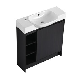 30" Freestanding Bathroom Vanity with White Ceramic Sink & Soft-Close Door, Dark Oak, KD-Packing