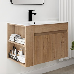 30 inch Bathroom Vanity with White Ceramic Basin and Adjust Open Shelf(KD-Packing)