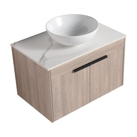 30" Float Bathroom Vanity with Ceramic Basin Set, Wall Mounted White Oak Vanity with Soft Close Door, KD-Packing,, 2 Pieces Parcel (TOP-BAB321MOWH)