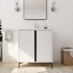 30" Freestanding Bathroom Vanity with Ceramic Sink-BVB06730WH-BL9075B W999S00108