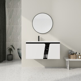 40" Floating Wall-Mounted Bathroom Vanity with Ceramics Sink & Soft-Close Cabinet Door W999S00129