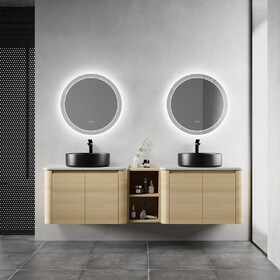 72" Wall-Mounted Bathroom Vanity with Ceramic Art Sink, and 1-Storage Shelves, 4-Soft-Close Door, KD-Packing, Plywood