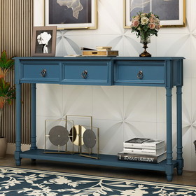 Trexm Console Table Sofa Table with Drawers for Entryway with Projecting Drawers and Long Shelf (Antique Navy) Wf189574Aam