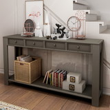 Trexm Console Table for Entryway Hallway Sofa Table with Storage Drawers and Bottom Shelf (Khaki) Wf189615Aal